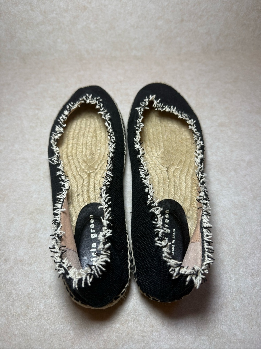 Patricia Green Black Tan Espadrille Mules Flats Loafers Frayed Trim Size US 10 - Picture 7 of 10